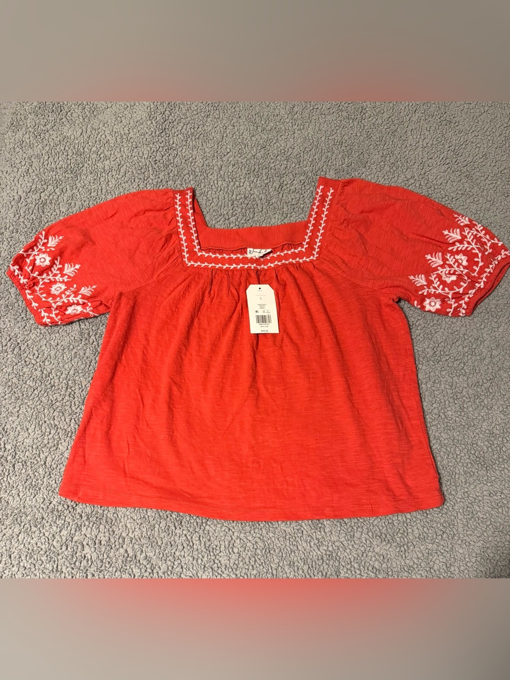 Wonderly Red Embroidered Square-Neck Blouse